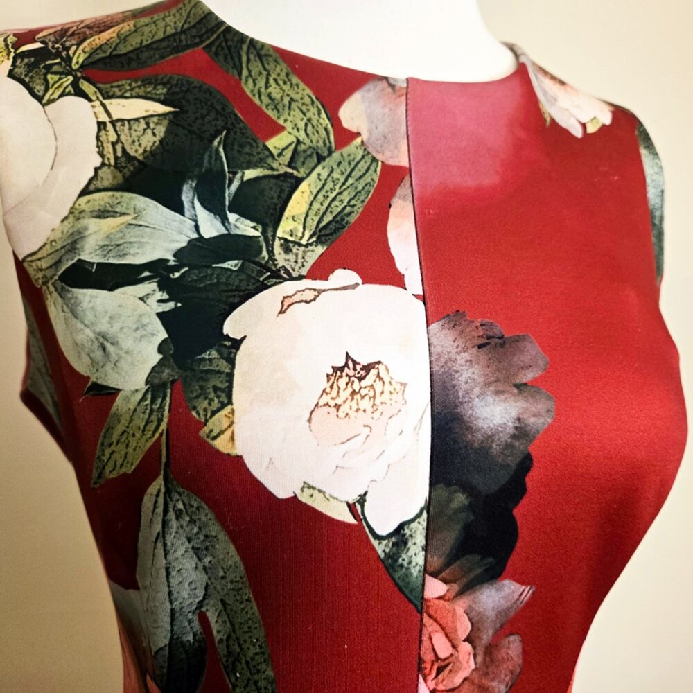 Calvin Klein Burgundy Floral Print Sleeveless Mini Dress - Size P